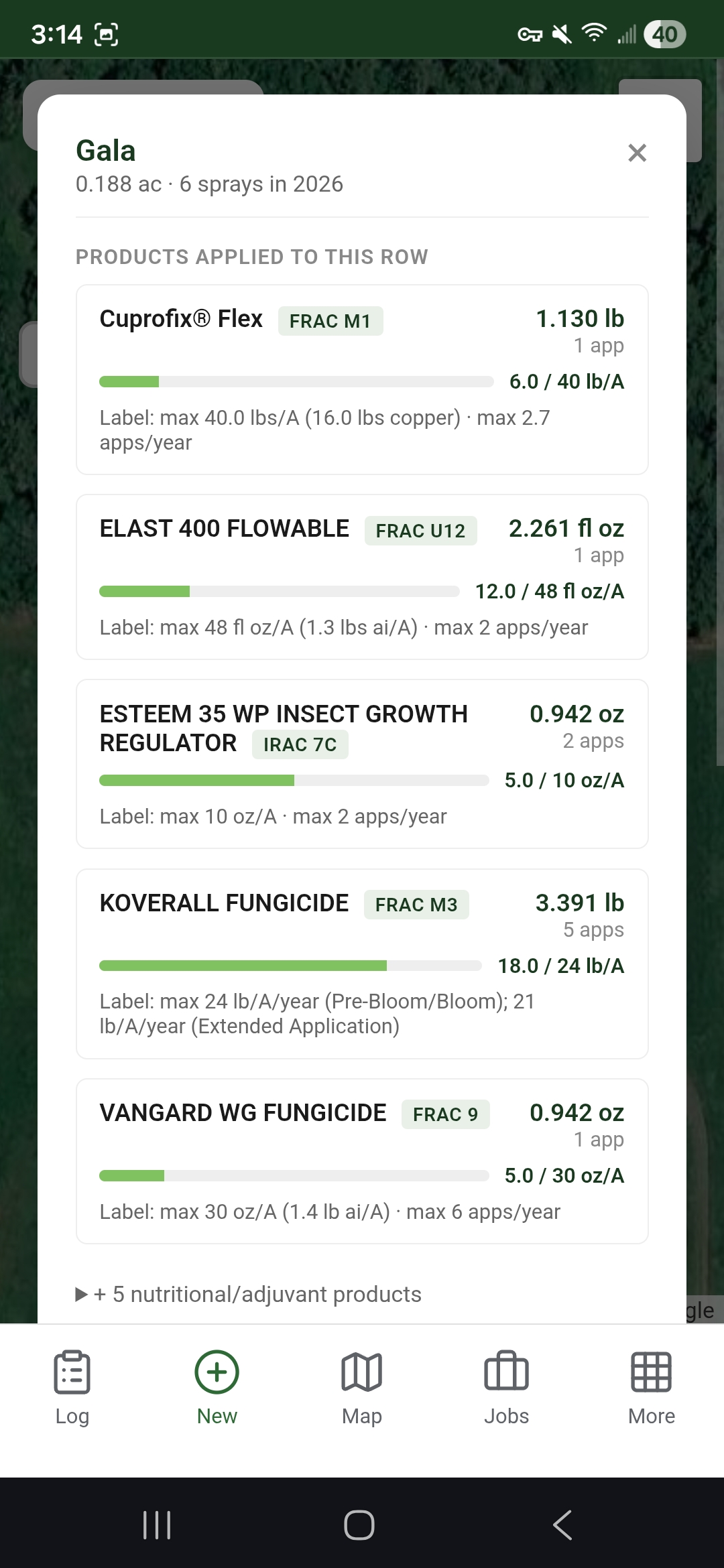 Per-row product applications with FRAC labels and progress bars